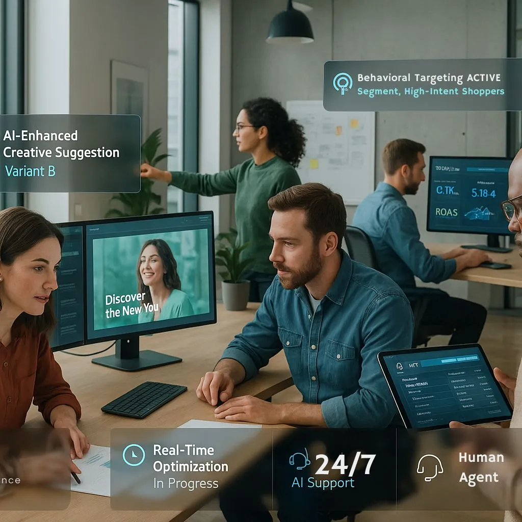 Professionals using AI Driven Marketing Solutions with real-time optimization, automated targeting, and AI-powered campaign management at The AI Shakti.