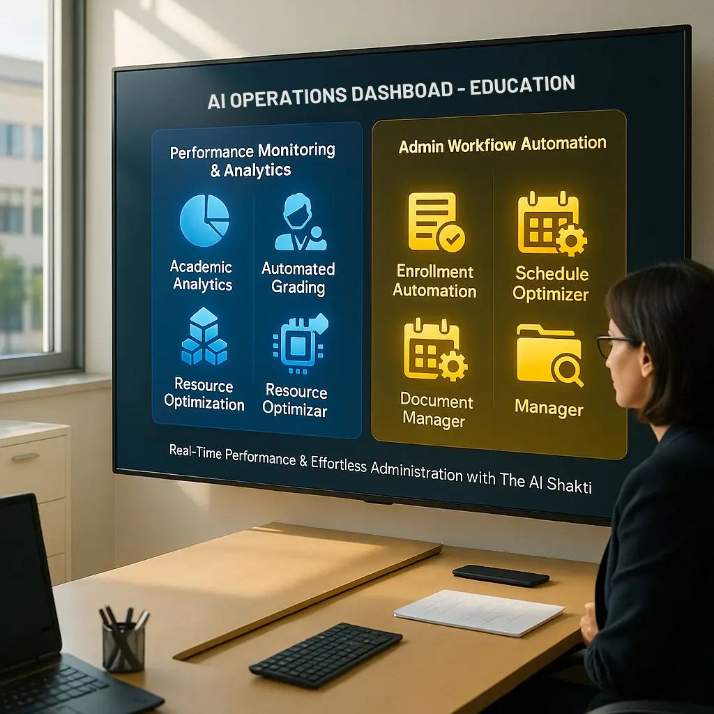 AI Powered Education Solutions featuring real-time analytics, automated assessments, enrollment automation, and AI-driven document management.