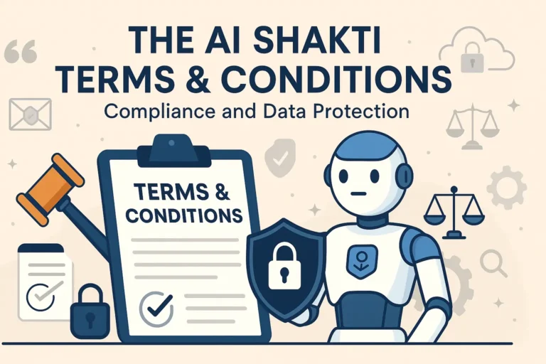 The AI Shakti Terms & Conditions banner illustrating global compliance, data security, and AI ethics.
