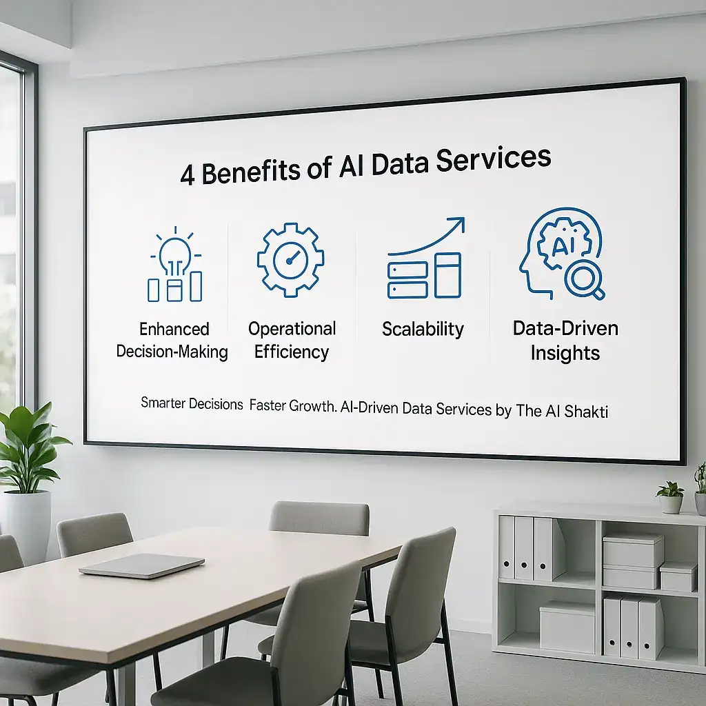 AI Powered Data Services showcasing enhanced decision-making, scalability, operational efficiency, and data-driven insights.